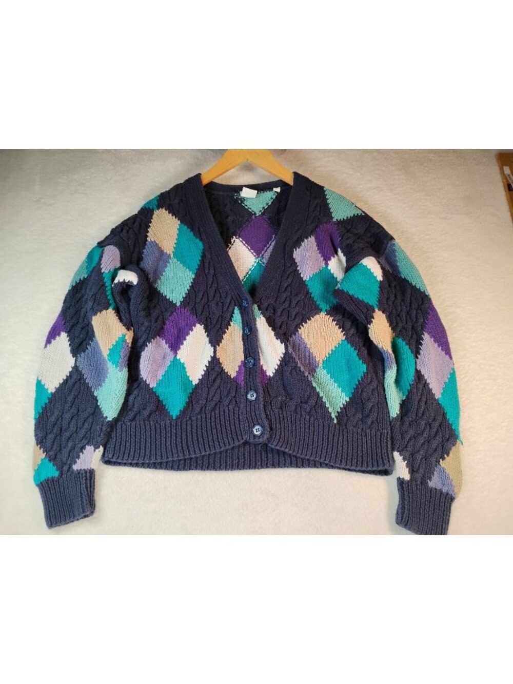 Clifford & Willis Argyle Grandpa Cardigan Cableknit Preppy Outdoor School M